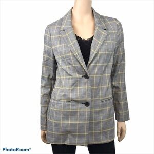DEX Watson Black Yellow Plaid Striped Tweed Business Suit Jacket Blazer Size S